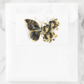 金ゴールド蝶と黒の蘭 長方形シール (バッグ)