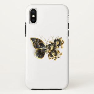 金ゴールド蝶と黒の蘭 iPhone XSケース