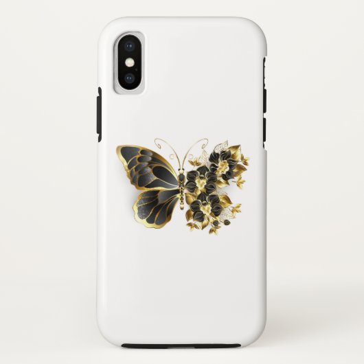 金ゴールド蝶と黒の蘭 Case-Mate iPhoneケース (裏面)