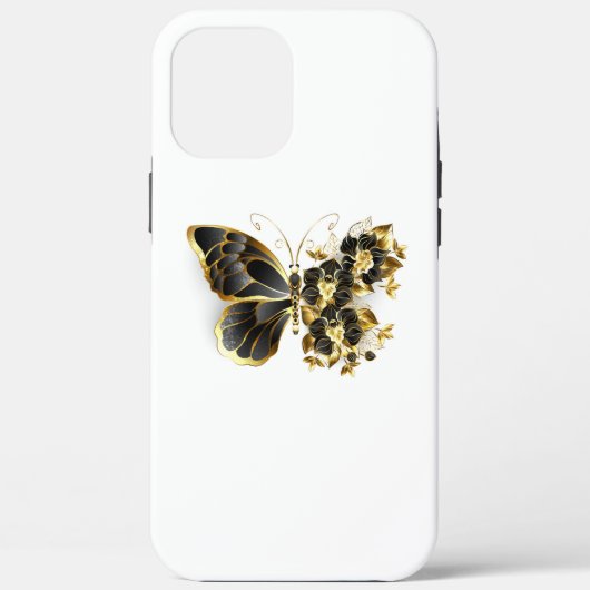 金ゴールド蝶と黒の蘭 Case-Mate iPhoneケース (裏面)