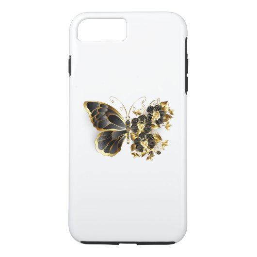 金ゴールド蝶と黒の蘭 Case-Mate iPhoneケース (裏面)