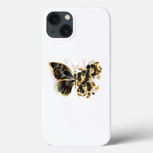 金ゴールド蝶と黒の蘭 Case-Mate iPhoneケース (裏面)