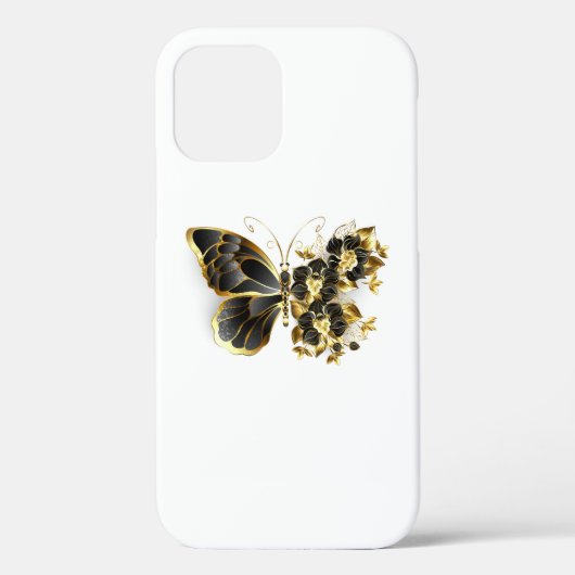 金ゴールド蝶と黒の蘭 Case-Mate iPhoneケース (裏面)