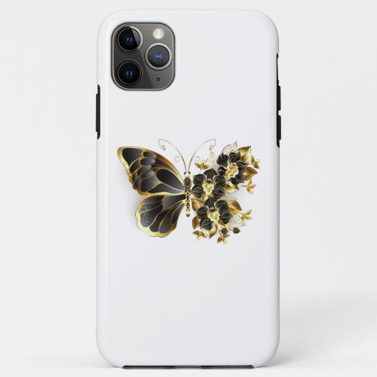 金ゴールド蝶と黒の蘭 Case-Mate iPhoneケース (裏面)