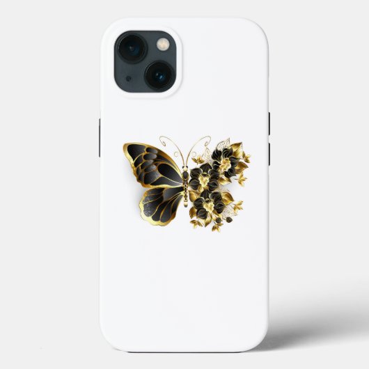 金ゴールド蝶と黒の蘭 Case-Mate iPhoneケース (裏面)