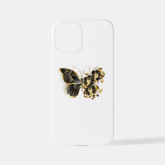金ゴールド蝶と黒の蘭 iPhoneケース (裏面)