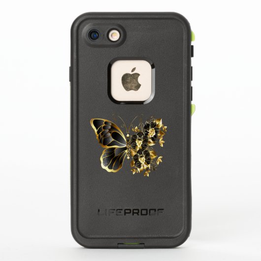 金ゴールド蝶と黒の蘭 LifeProof iPhoneケース (裏面)