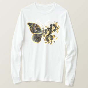 金ゴールド蝶と黒の蘭 Tシャツ