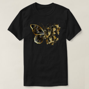 金ゴールド蝶と黒の蘭 Tシャツ