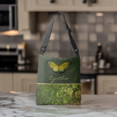 金ゴールド蝶とBoho葉モノグラム クロスボディバッグ