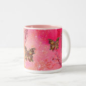 金ゴールド蝶のキラキラ2ピンク赤 ツートーンマグカップ (正面右)