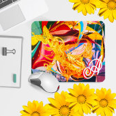 金ゴールド蝶の炎モノグラム液体抽象芸術 マウスパッド