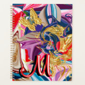 金ゴールド蝶の煙赤モノグラム液体抽象芸術 プランナー手帳 (正面)