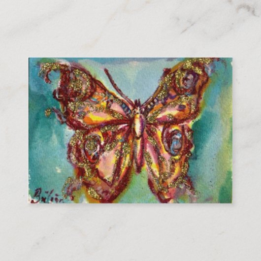 金ゴールド蝶の黄色いキラキラ白い真珠 名刺 (裏面)