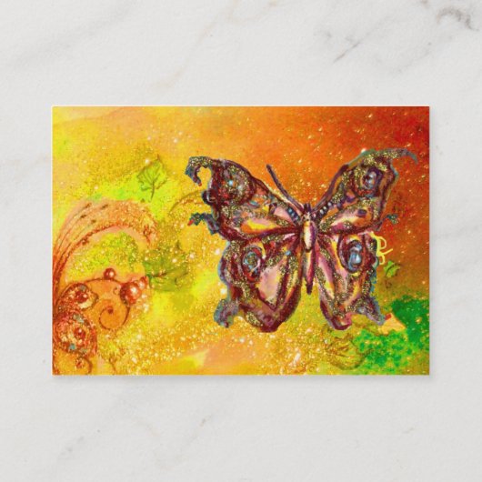 金ゴールド蝶の黄色い緑の赤い茶色のきらめき 名刺 (裏面)