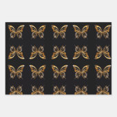 金ゴールド蝶の黒い背景ラッピング紙 ラッピングペーパーシート (正面)