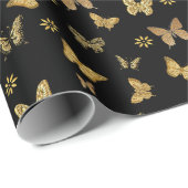 金ゴールド蝶の黒 ラッピングペーパー (ロールコーナー)