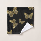 金ゴールド蝶の黒、装飾柄かわいい バスタオルセット (ウォッシュタオル)