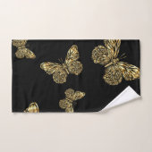 金ゴールド蝶の黒、装飾柄かわいい バスタオルセット (ハンドタオル)