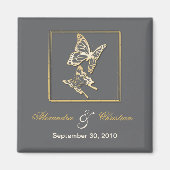 金ゴールド蝶は日付の結婚発表を保存 マグネット (正面)