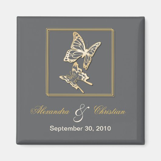 金ゴールド蝶は日付の結婚発表を保存 マグネット (正面)