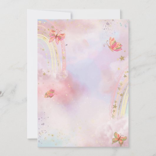 金ゴールド蝶ウォーターカラーレインボー誕生日 招待状 (裏面)
