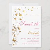 金ゴールド蝶ガーデンエレガントピンクガールスウィート16 招待状 (正面)