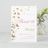 金ゴールド蝶ガーデンエレガントピンクガールスウィート16 招待状 (スタンド正面)