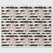 金ゴールド蝶バラデイジー花柄ギフト ラッピングペーパー (フラット)