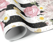 金ゴールド蝶バラデイジー花柄ギフト ラッピングペーパー (ロールコーナー)