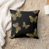 金ゴールド蝶パターン黒、装飾的 クッション (ブランケット)