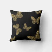 金ゴールド蝶パターン黒、装飾的 クッション (裏面)