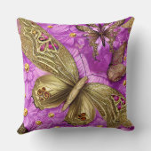 金ゴールド蝶ピンクの花の名パーソナライズされた前 クッション (裏面)