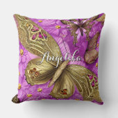 金ゴールド蝶ピンクの花の名パーソナライズされた前 クッション (正面)