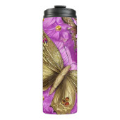 金ゴールド蝶ピンクの花の名パーソナライズされた前 タンブラー (正面)