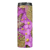 金ゴールド蝶ピンクの花の名パーソナライズされた前 タンブラー (裏面)