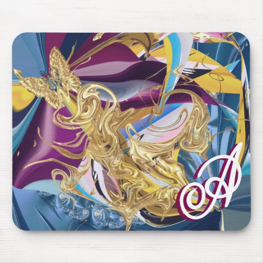 金ゴールド蝶ファンタジーモノグラム液体抽象芸術 マウスパッド (正面)