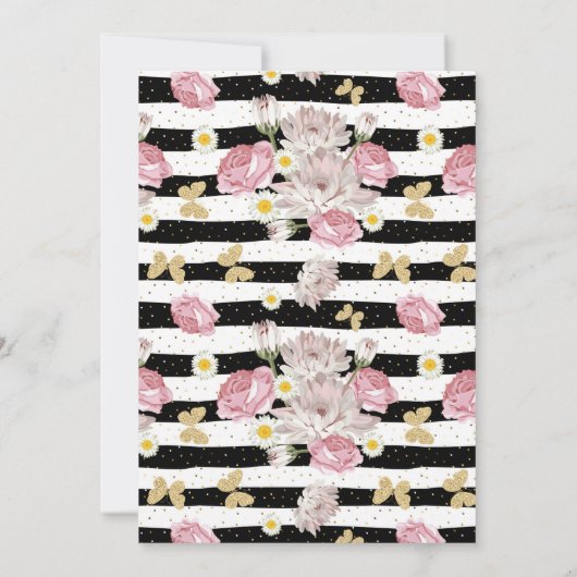 金ゴールド蝶フローラストライプパターン誕生日 招待状 (裏面)