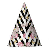 金ゴールド蝶フローラテーマハッピーバースデー写真 パーティーハット (裏面)