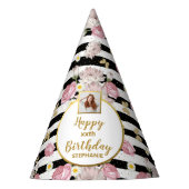 金ゴールド蝶フローラテーマハッピーバースデー写真 パーティーハット (正面)