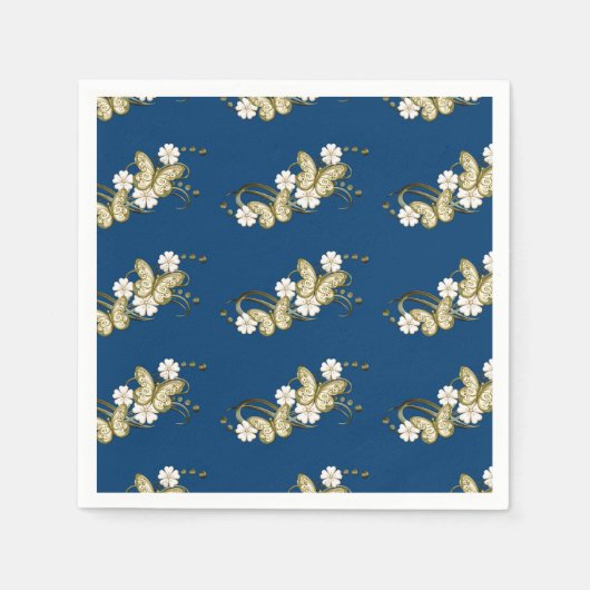 金ゴールド蝶フローラルパターンナプキンス スタンダードカクテルナプキン (正面)
