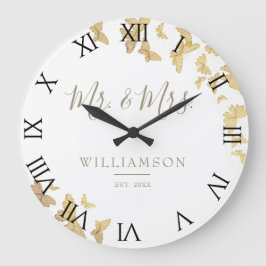 金ゴールド蝶ボホシック結婚ズ記念日 ラージ壁時計