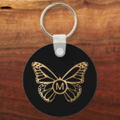 金ゴールド蝶モノグラムパーソナライズされた キーホルダー (裏面)