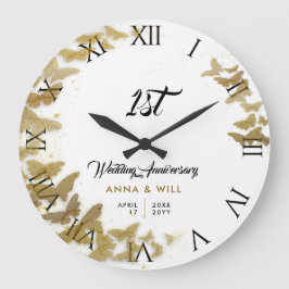 金ゴールド蝶リースボホ結婚の記念日 ラージ壁時計