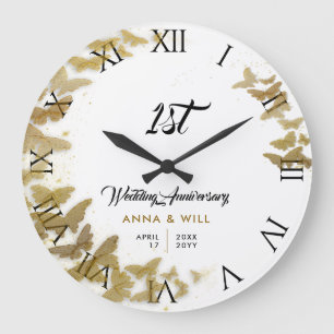 金ゴールド蝶リースボホ結婚の記念日 ラージ壁時計