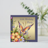金ゴールド蝶女性50th誕生日パーティー 招待状 (スタンド正面)