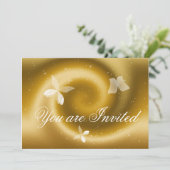 金ゴールド蝶招待状カード 招待状 (スタンド正面)