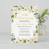 金ゴールド蝶花模様50結婚周年 箔招待状 (立ち正面)