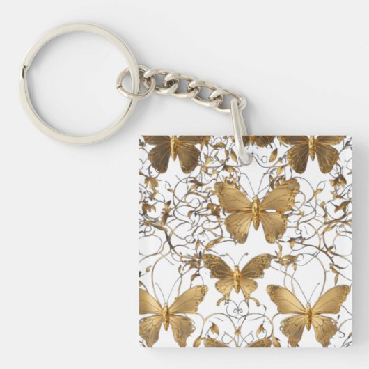 金ゴールド蝶装飾用クッション: キーホルダー (正面)