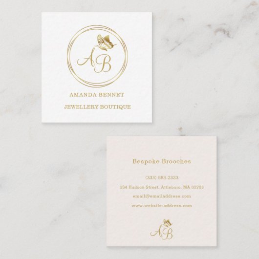 金ゴールド蝶,円枠モノフェミニングラム スクエア名刺 (正面/裏面)